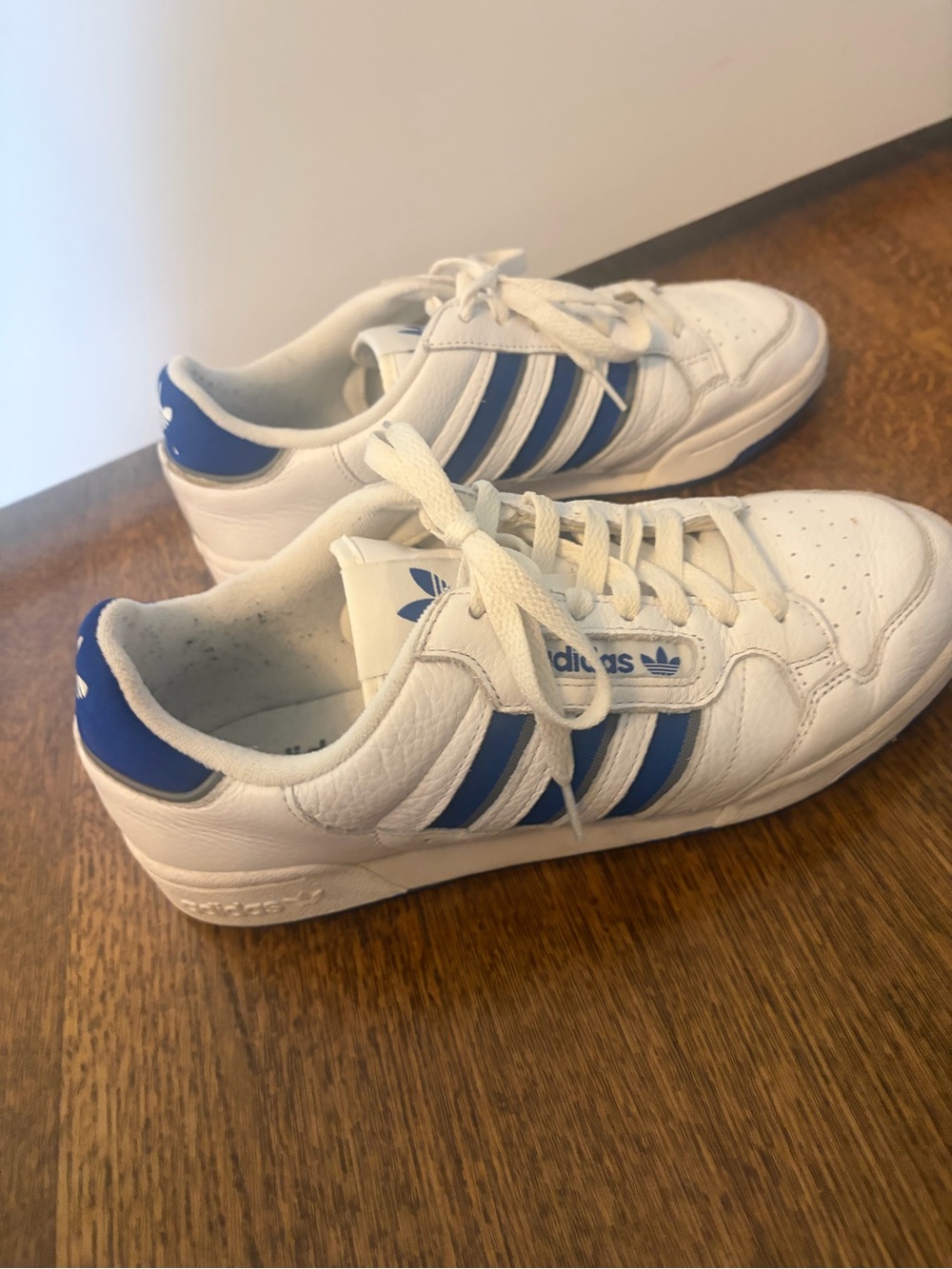 adidas White Leather Sneakers with Blue Stripes